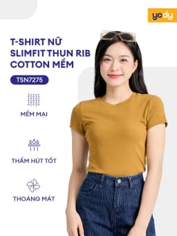 Thumbnail Áo thun t-shirt Nữ YODY form slimfit, thun rib cotton mềm, thoáng mát WCTS25S189 (TSN7275) 1