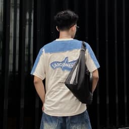 Thumbnail Áo Thun Unisex SAIGONESE Vải Cotton Phối Jean Denim Hoạ Tiết Shuriken Form Rộng Unisex Nam Nữ 3 Màu 4