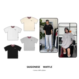 Thumbnail Áo Thun Waffle SAIGONESE Chất Thun Tổ Ong Phối Cổ Sọc Unisex Nam Nữ Form Rộng 3 Màu 1