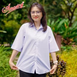 Thumbnail Áo trắng nữ sinh tay ngắn rộng eo, phong cách Hàn, dáng suông trẻ trung năng động 4