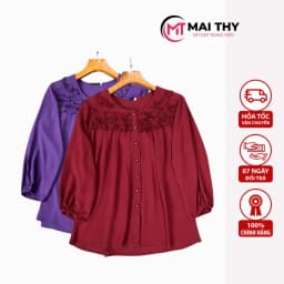 Thumbnail Áo Trung Niên MAI THY A355, Mẫu Sơ Mi Nữ Bigsize Tặng Mẹ Cổ Bèo Đính Nhiều Nút Trang Nhã | Thời Trang Trung Niên U40 1