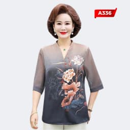 Thumbnail Áo Trung Niên Nữ, Mẫu Sơ Mi Lụa Họa Tiết Hoa 3D Ngắn Tay Cho Mẹ U60 | Thời Trang Trung Niên MAI THY 2