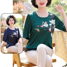 Thumbnail Áo Trung Niên Nữ, Mẫu Sơ Mi Lụa Họa Tiết Hoa 3D Ngắn Tay Cho Mẹ U60 | Thời Trang Trung Niên MAI THY 3