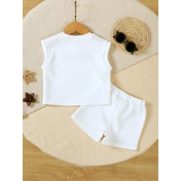 Thumbnail Áo Vest in chữ cho bé trai 3-24 tháng tuổi có quần short màu trơn Trang phục mùa hè cho bé 1