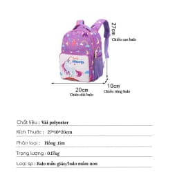 Thumbnail Balo cho bé gái  đi học mẫu giáo mầm non 1989KIDS SHOP siêu nhẹ,chống thấm nước,đáng yêu,kích thước 27cm* 10cm*20cm 2