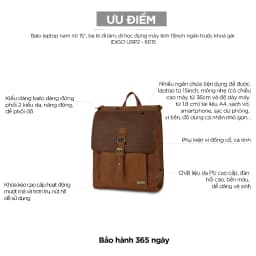 Thumbnail Balo Da Nam Nữ Đựng Laptop Thời Trang Ngăn Trước Khoá Gài IDIGO UBP2 - 6015, Balo Công Sở Cao Cấp 4
