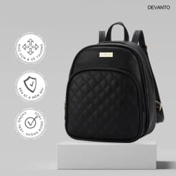 Thumbnail Balo nữ đi chơi, ba lô da công sở hoạ tiết chần trám ngăn trước DEVANTO FB2 - 3512D 1