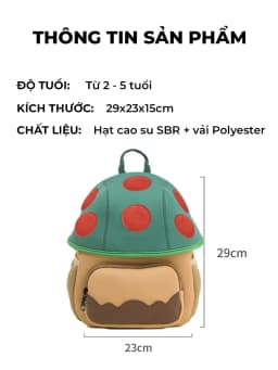 Thumbnail Balo trẻ em mẫu giáo mầm non 1989KIDS từ 2 đến 5 tuổi,chất liệu mềm mại,hình nấm đáng yêu,Balo trẻ em cho bé trai bé gái 2