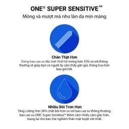 Thumbnail Bao cao su ONE của Mỹ One Super Sensitive tăng cảm giác cực đã size 53mm Hộp 3-12 cái 2