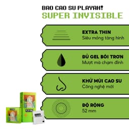 Thumbnail Bao Cao Su PlayAh Super Invisible Siêu Mỏng Hộp 3/10 size 52mm, nhiều gel, truyền nhiệt 3