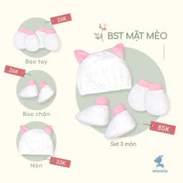 Thumbnail Bao Tay Sơ Sinh Bo, Bao Chân Bo, Nón Sơ Sinh MIOMIO Cho Bé Trai, Bé Gái, Vải Cotton 2