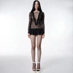 Thumbnail BB Long Sleeve Lace Mini Dress - Đầm ren cổ V xoè tay dài TATICHU 3
