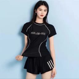 Thumbnail Bikini đi biển nữ LUHAZO du lịch kín đáo đùi 2023 ngắn Tay đi biển Hàn Quốc 2 mảnh  kiểu Quảng Châu Đẹp Co Giãn 6830 2