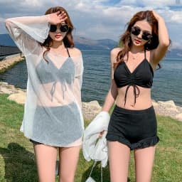 Thumbnail Bikini LUHAZO đi biển du lịch 3 chi tiết nữ áo rút dây có mút ngực kèm quần nhún và áo lưới kín đáo 9961 TK13T4 3