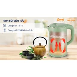 Thumbnail Bình đun siêu tốc inox 304 1.8L COMET - CM8218DG màu xanh cổ vịt 4