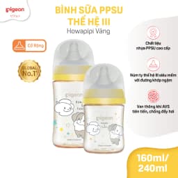 Thumbnail Bình sữa Pigeon PPSU Plus thế hệ III cổ rộng Howapipi (160ml/240ml) 1