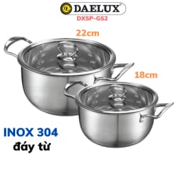 Thumbnail Bộ 2 nồi Inox 304 đáy từ 5 lớp siêu bền Daelux 18+22cm DXSP-GS2 không kén bếp 1