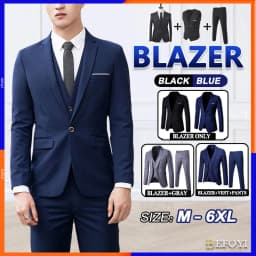 Thumbnail Bộ 3 Bộ Áo Blazer Nam Bộ Phù Hợp Với Công Sở Chính Thức Cưới Văn Phòng Hàn Quốc Áo Khoác Ngoài Quần Áo Khoác Tuxedo Sut lelaki 1