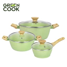 Thumbnail Bộ 3 nồi đúc men đá ceramic 16-20-24cm 10 lớp chống dính PFOA free, miệng rót Green Cook GCS231 1
