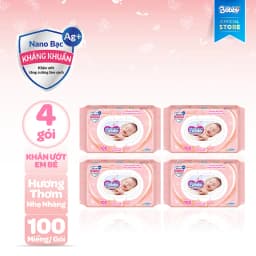 Thumbnail Bộ 4 gói Khăn ướt Bobby Care hương thơm nhẹ nhàng 100 tờ/gói (Hồng) 1