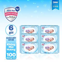 Thumbnail Bộ 6 gói Khăn ướt Bobby không mùi 100 tờ/gói (Xanh) 1