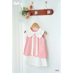 Thumbnail Bộ áo kèm váy bé gái ILABY bộ áo cổ xếp nơ khoét nách và chân váy A phong cách dễ thương [3034] 2