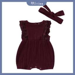 Thumbnail Bộ áo liền quần MIKRDOO không tay chất vải cotton + băng đô trơn màu xinh xắn thời trang cho bé sơ sinh 3