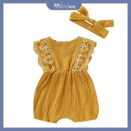 Thumbnail Bộ áo liền quần MIKRDOO không tay chất vải cotton + băng đô trơn màu xinh xắn thời trang cho bé sơ sinh 4