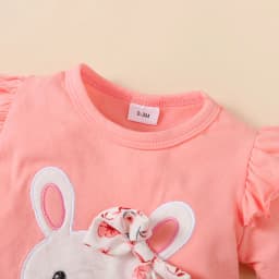 Thumbnail Bộ áo liền quần tay thêu lông tơ 3 mảnh cho bé gái mùa hè + Quần short in hoa + Băng đô - Bộ trang phục dễ thương thông thường 3