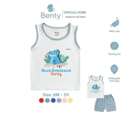 Thumbnail Bộ ba lỗ BENTY phối viền in khủng long BT099, đồ bộ cao cấp cotton mặc ngủ điều hòa, đi chơi cho bé 1