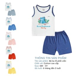 Thumbnail Bộ ba lỗ BENTY phối viền in khủng long BT099, đồ bộ cao cấp cotton mặc ngủ điều hòa, đi chơi cho bé 2