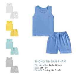 Thumbnail Bộ ba lỗ màu trơn basic BENTY chất liệu mềm mịn thấm hút mồ hôi, quần áo cho bé trai và bé gái 2