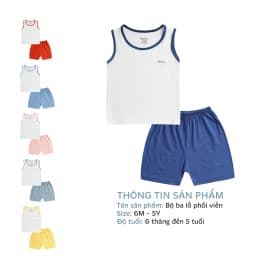 Thumbnail Bộ ba lỗ phối viền trơn BENTY cute, chất vải cao cấp, mềm mịn đồ bộ mặc nhà cho bé trai và bé gái 2