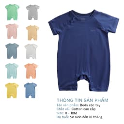 Thumbnail Bộ body cộc tay cài chéo BENTY màu trơn,thiết kế tiện lợi,vải cotton an toàn da bé từ 0 đến 18 tháng 2