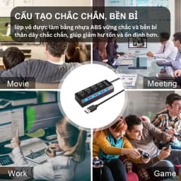 Thumbnail Bộ chia USB HOSAN 4 cổng USB 2.0 có công tắc thiết kế nhỏ gọn tốc độ cao có đèn led hỗ trợ máy tính, PC 3