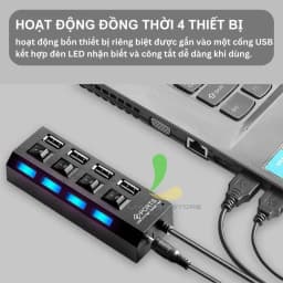 Thumbnail Bộ chia USB HOSAN 4 cổng USB 2.0 có công tắc thiết kế nhỏ gọn tốc độ cao có đèn led hỗ trợ máy tính, PC 4