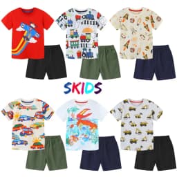 Thumbnail Bộ cộc tay bé trai SKIDS quần áo trẻ em mùa hè ngắn tay cotton họa tiết oto khủng long đáng yêu 1