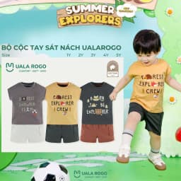 Thumbnail Bộ cộc tay bé trai Ualarogo sát nách 1-5 tuổi vải Cotton sớ gỗ co giãn mềm mại thấm hút 3824 2