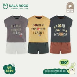 Thumbnail Bộ cộc tay bé trai Ualarogo sát nách 1-5 tuổi vải Cotton sớ gỗ co giãn mềm mại thấm hút 3824 3