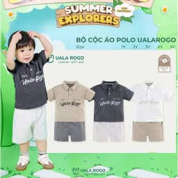 Thumbnail Bộ cộc tay bé trai Ualarogo áo Polo 1-5 tuổi vải Petit mềm mịn co giãn thấm hút 2378 2