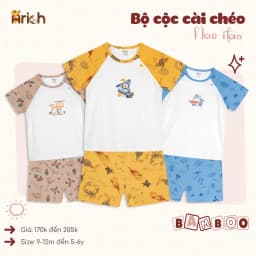 Thumbnail Bộ cộc tay cài chéo Arich vải sợi tre họa tiết đáng yêu cho Bé size từ 9 tháng- 6 tuổi 2