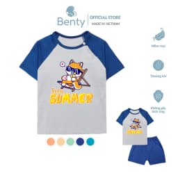 Thumbnail Bộ cộc tay cài chéo BENTY hình Summer BT083 cotton thoáng mát mềm mịn, đồ ngắn tay bé trai, bé gái 1