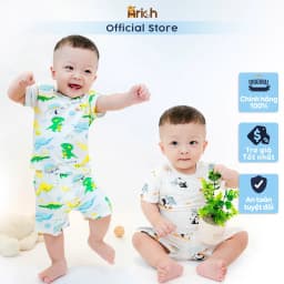 Thumbnail Bộ cộc tay cài vai Arich vải sợi tre petit, phối họa tiết mới cho bé trai, bé gái 9 tháng đến 6 tuổi 1