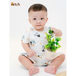 Thumbnail Bộ cộc tay cài vai Arich vải sợi tre petit, phối họa tiết mới cho bé trai, bé gái 9 tháng đến 6 tuổi 2