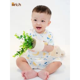 Thumbnail Bộ cộc tay cài vai Arich vải sợi tre petit, phối họa tiết mới cho bé trai, bé gái 9 tháng đến 6 tuổi 3