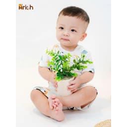 Thumbnail Bộ cộc tay cài vai Arich vải sợi tre petit, phối họa tiết mới cho bé trai, bé gái 9 tháng đến 6 tuổi 4