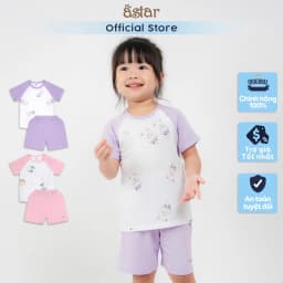Thumbnail Bộ cộc tay cài vai ASTAR vải cotton rayon phối hoạ tiết mới cho bé 9 tháng đến 6 tuổi 1