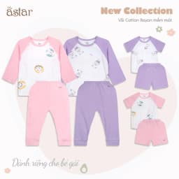 Thumbnail Bộ cộc tay cài vai ASTAR vải cotton rayon phối hoạ tiết mới cho bé 9 tháng đến 6 tuổi 2