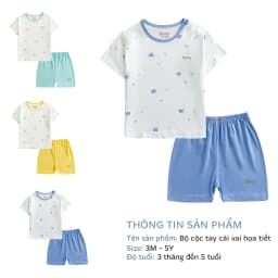 Thumbnail Bộ cộc tay cài vai họa tiết dễ thương BENTY cotton bé trai, bé gái, quần áo trẻ em mềm,mịn 2
