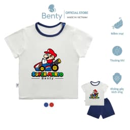 Thumbnail Bộ cộc tay cài vai phối viền in hình Super Mario BENTY BT111 mát mềm mịn, đồ bộ cho bé chính hãng 1